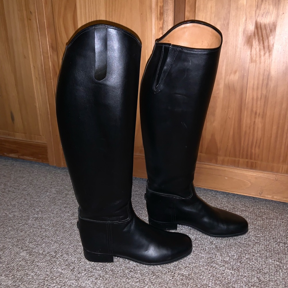 Vogel custom dress boots pull on calfskin w/ gusset 6-1/2-7 WIDE CALF black